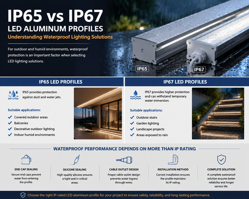 Son şirket blogları hakkında IP65 vs IP67 LED Alüminyum Profilleri: Su geçirmez aydınlatma çözümlerini anlamak