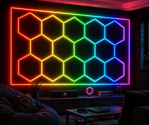 LED Altıgen Işık 14Altıgen RGB Uzaktan Kumanda Bal Arısı Tavan Işığı 24V IP20 Spor Salonu Garaj Bar Atmosferi için İdeal Işık