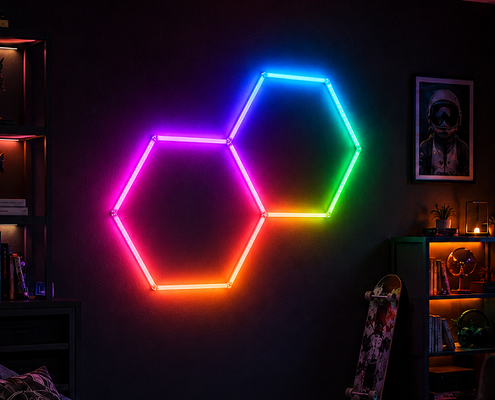 Garaj Spor Salonu Atölye ve Ofis için Esnek Kurulum Seçenekleri Sunan LED Altıgen Işık RGB Modüler Petek Tavan Sistemi
