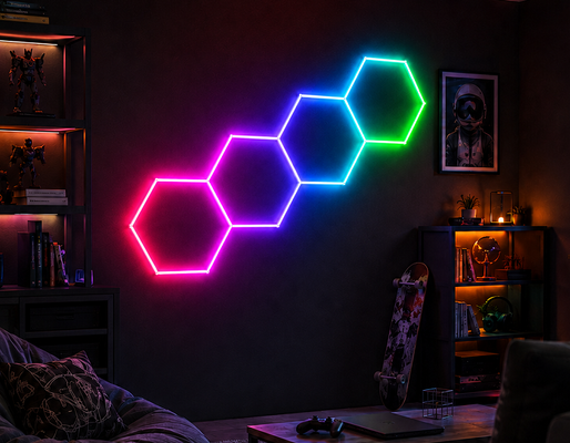 Garaj, Spor Salonu, Atölye ve Ofis Tavan Aydınlatması ve Dekorasyonu İçin Mükemmel Modüler RGB LED Altıgen Işık Petek Paneller