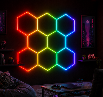 Modüler LED Altıgen Işık Garaj Spor Salonu Atölyesi ve Ofis Alanlarında Çeşitli Işıklandırma için RGB Bal Arısı Tavan Panelleri