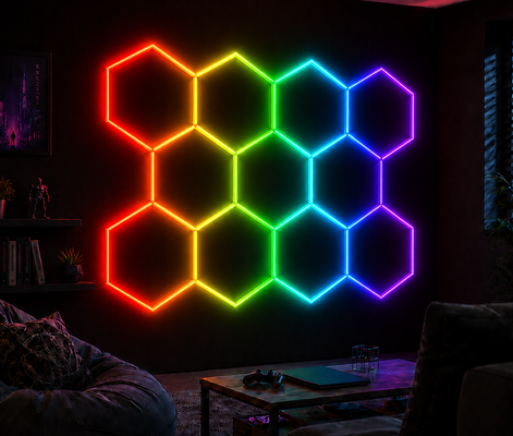 İyi bir fiyat. RGB LED Altıgen Işık Modüler Petek Paneller Garaj, Spor Salonu, Atölye ve Ofis İçin Uygun Şık Aydınlatma Çözümleri çevrimiçi