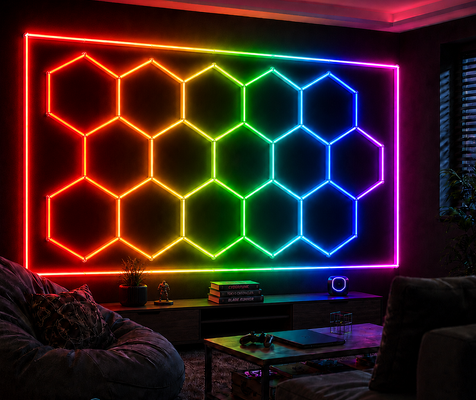 2026 Yeni 15Hexagon RGB Uzaktan Kumanda Bal Arısı LED Tavan Işığı Spor Salonu Garaj Bar Atmosfer Işık CE Hazır